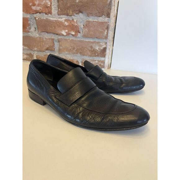 Gucci Vintage Leather Loafers Slip On Black Men’s Size 41.5 EJ US 8.5 - Picture 1 of 9